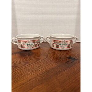 2 Genuine Tabasco Brand Hot Sauce Ceramic 2 Handle Gumbo Soup Chili Mug Bowl